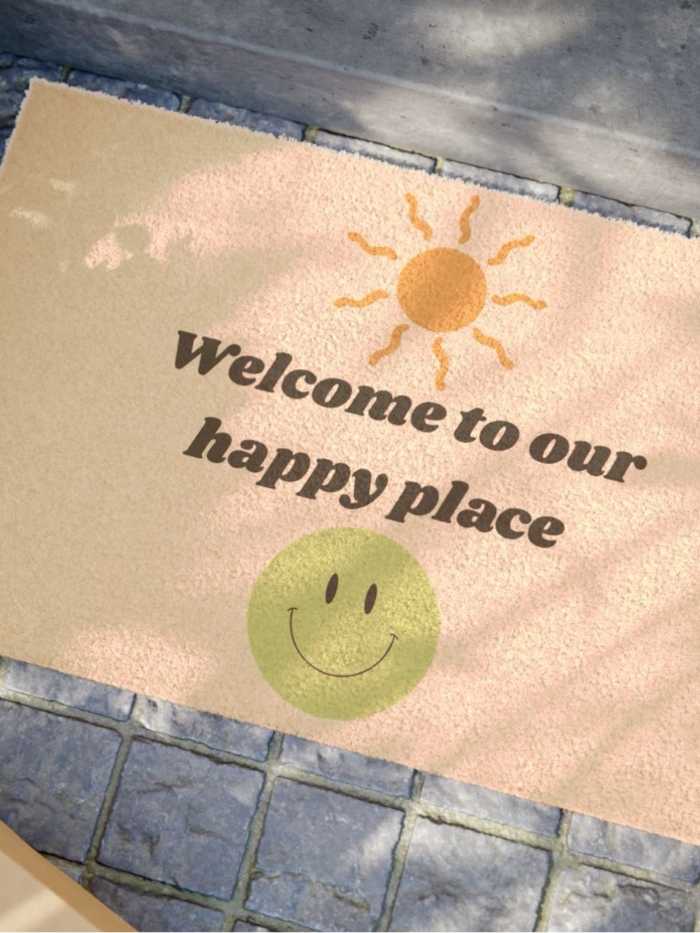 Welcome to Our Happy Place White Doormat - Neutral Home Accent